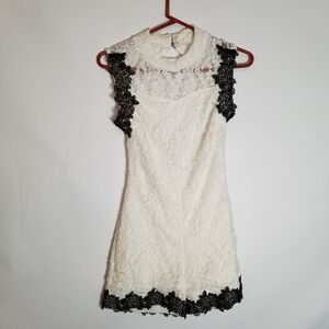 Danesi Romper Juniors Large Lace Overlay Lined Open Back Zip Closure White Black